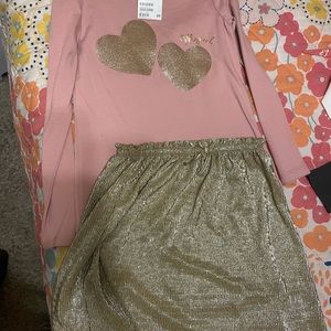 2piece girl skirt set , gold and pink